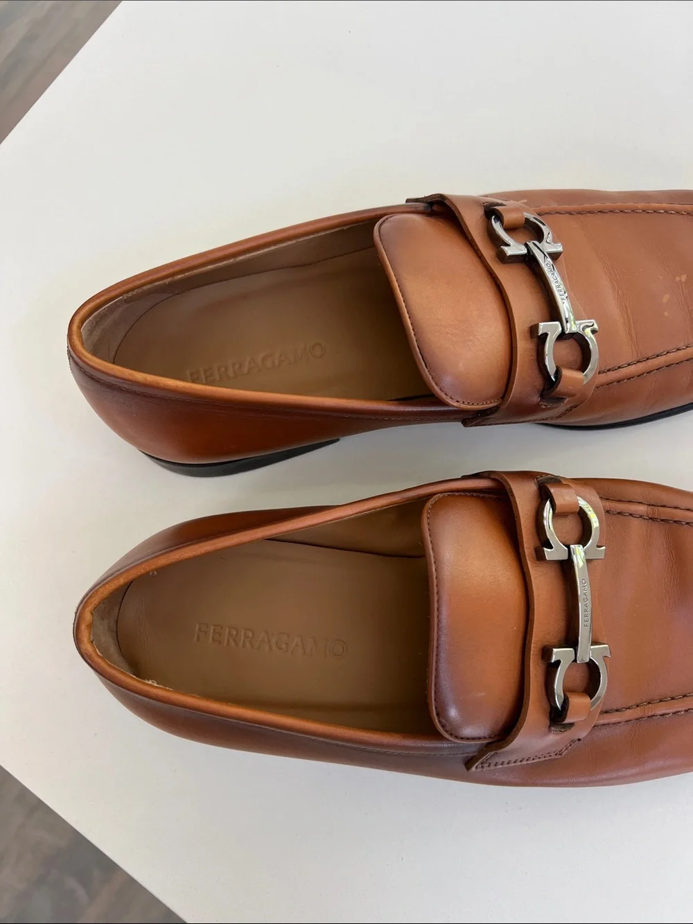 Ferragamo gancini bit loafers cognac tan leather size 11